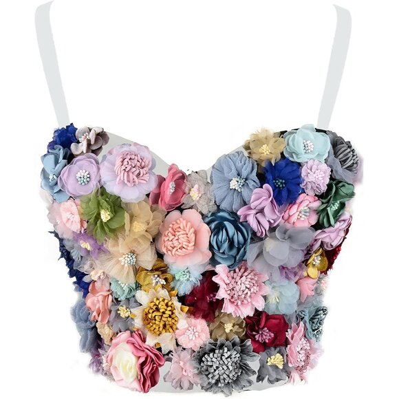 Women White 3D Floral Bustier Crop Top Sexy White Corset Top by Ellacci - Picture 2 of 7